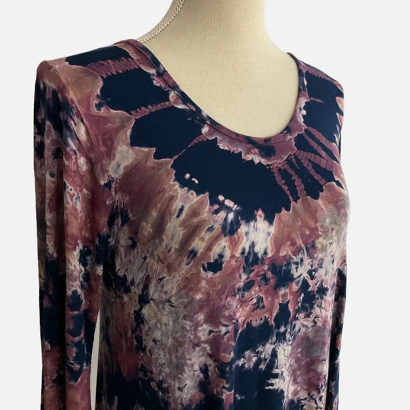 India Boutique Dress Tie Dye Long Sleeve T Shirt One Size Blue Purple Bohemian - Picture 3 of 9